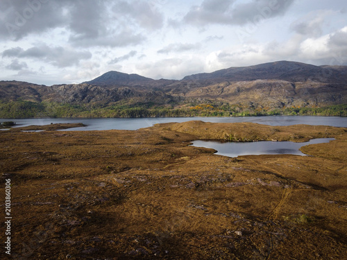 Loch Maree aerial view, Wester Ross Natural reserve, North Scotland