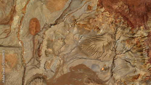 Cuadro en lienzo High resolution aerial drone landscape showing abstract geological erosion, sediment formations and earth textures