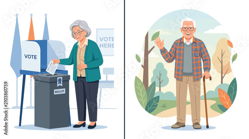 Senior citizens engaged in civic duty and active outdoor lifestyle