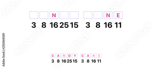 Tableau sur toile Candy cane cryptogram puzzle game, pink and purple design, Christmas word puzzle