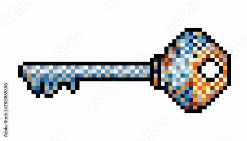 Pixel Art Key with Blue Gem Handle.
