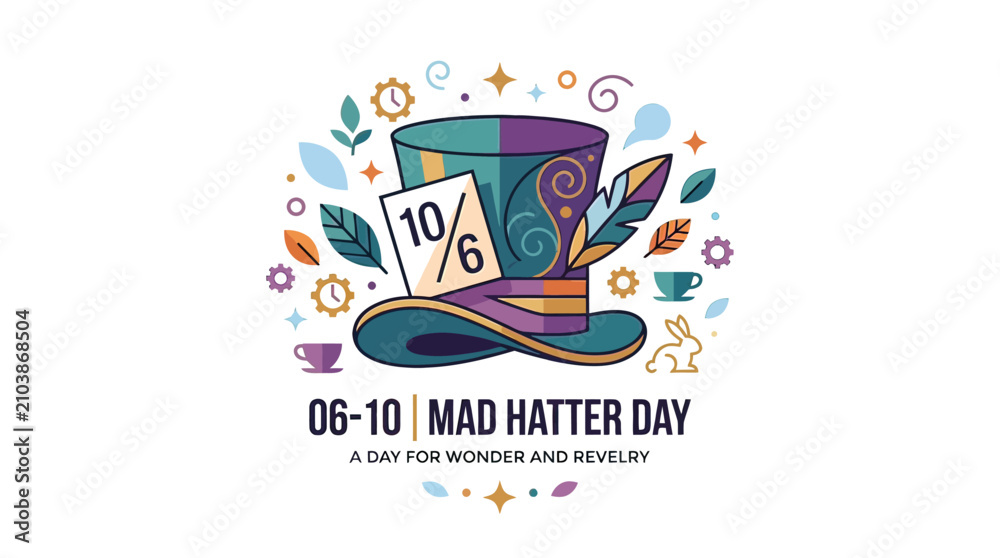 Fototapeta premium Mad Hatter Top Hat Illustration for Alice in Wonderland Themed Fantasy Vector and Graphic Design