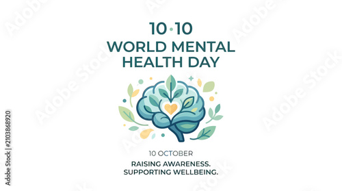 World Mental Health Day Concept with Human Brain Illustration for Mental Health Awareness and Support