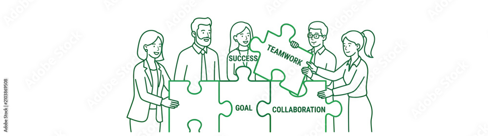 Naklejka premium Team assembling puzzle pieces with business concepts
