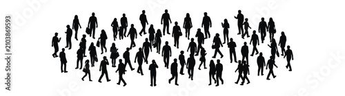 Diverse crowd of people silhouettes walking together