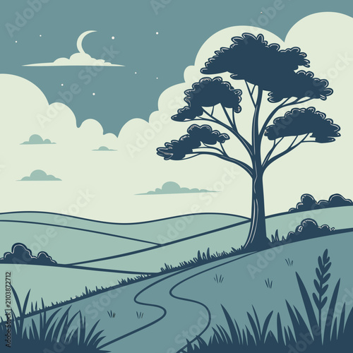 Blue sky with fluffy clouds and a bare tree with black crows perched on branches white clouds