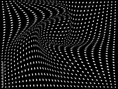 Abstract Black and White Warped Dotted Wave Pattern Optical Illusion Background