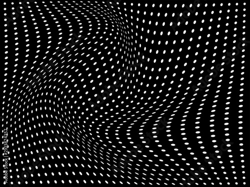 Abstract Black and White Warped Dotted Wave Pattern Optical Illusion Background