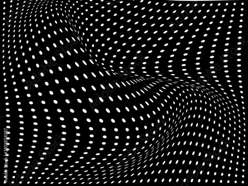 Abstract Black and White Warped Dotted Wave Pattern Optical Illusion Background