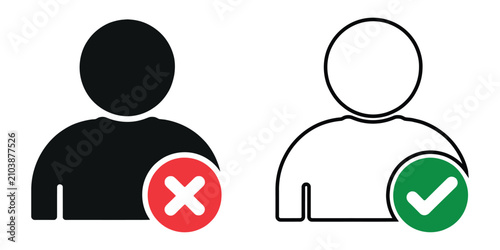 Fotografía User profile icons featuring red cross mark and green check mark symbols for app