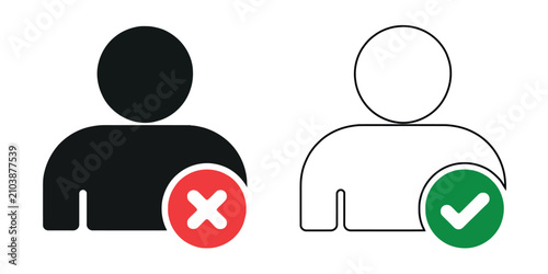 Fotografía User profile icons featuring red cross mark and green check mark symbols for app