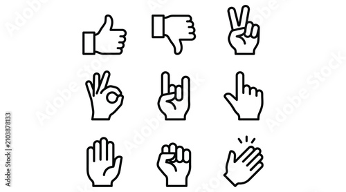 Canvastavla Hand Gesture Icons Black Line Art On White Background approval