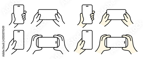 スマートフォンを持つ手のイラストのセット
