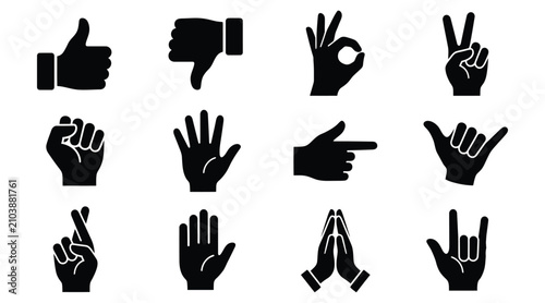 Canvastavla Hand gesture silhouettes on a white background collection of black hand signs