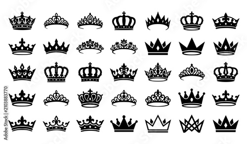 Elegant Crown Tiara Collection Featuring Royal Luxury Princess and Fantasy Silhouette Vector Icon Bundle Designs
