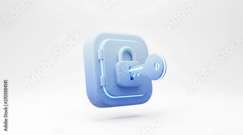 3D password manager icon on digital secure vault. Cybersecurity lock symbol for data protection and encryption software.