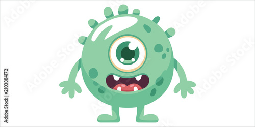 Bild auf Leinwand A single, round, green cartoon monster with one large eye, small arms, and legs,