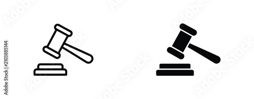 Fotografie Gavel icon illustration featuring judge hammer symbols, law and justice elements, auction gavel designs vector set