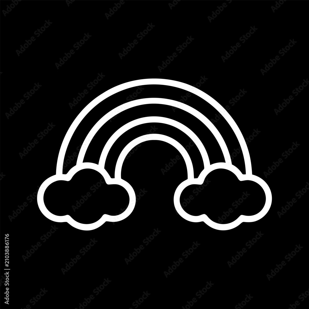 Obraz premium Cute cartoon rainbow and clouds vector illustration on black background, simple weather symbol.