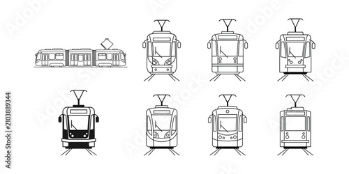 Obraz na plátně Modern Trams and Trolleybuses Front View Icons Featuring Urban Public Transport