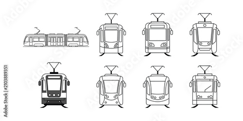 Obraz na plátně Modern Trams and Trolleybuses Front View Icons Featuring Urban Public Transport
