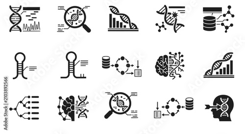 Bild auf Leinwand Biotechnology and genetic research icons data analysis dna sequencing and neural
