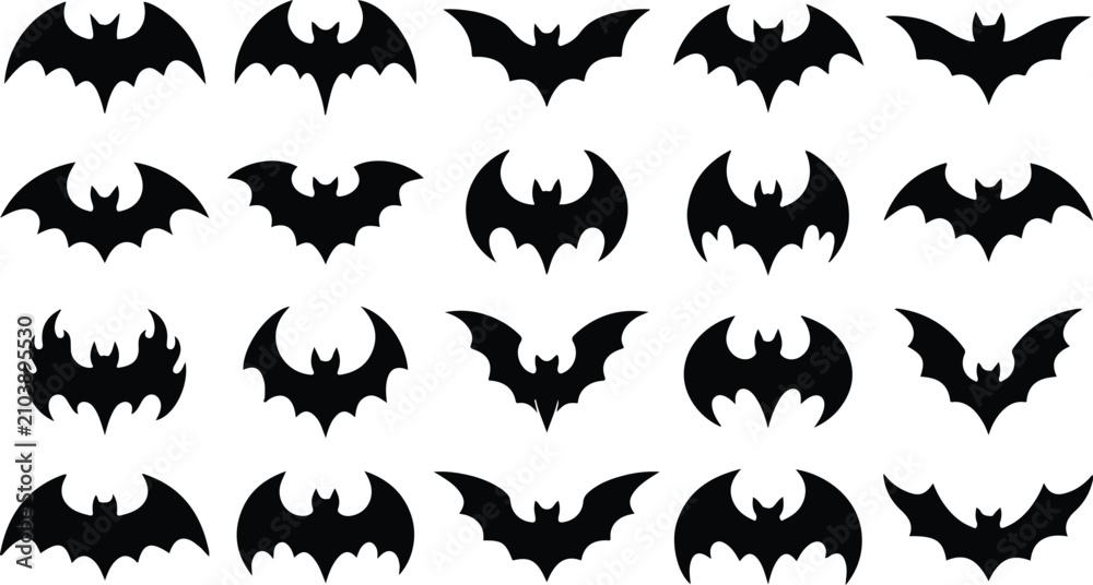 Fototapeta premium Halloween Bat Silhouette Collection with Black Flying Bat Vector Illustrations