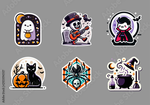 Collection of modern style minimalistic stickers for Halloween theme