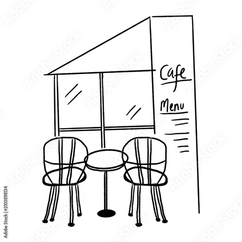 Hand Drawn Coffee Shop Patio with Two Chairs Vector Illustration