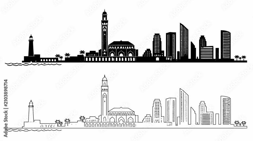 Obraz premium Casablanca City Skyline Silhouette Vector Illustration