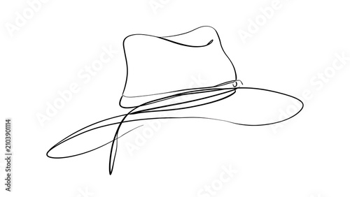 Minimalist line art cowboy hat white background.