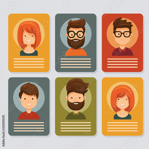 User profile cards with avatars and bio text sections