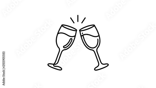 Two clinking wine glasses celebration white background.