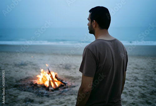 Man looking at the ocean wi...