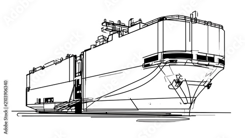 Obraz na płótnie Large industrial cargo ship white background.