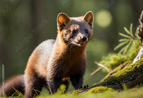 Pine marten standing on a m...
