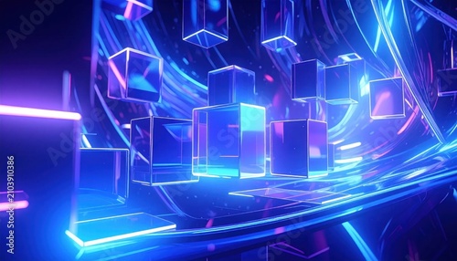 Futuristic Digital Grid Network with Glowing Blue Lines.