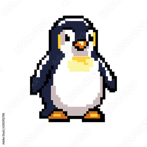 Little Cute Penguin Retro Pixel Icon – 8-Bit Pixel Art Vector Graphic Design