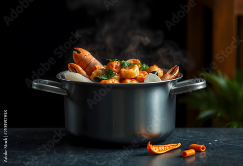 Steaming seafood boil with ...