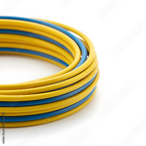 Coiled yellow and blue elec...