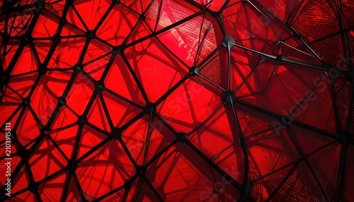 Abstract Red Geometric Pattern with Black Lines.