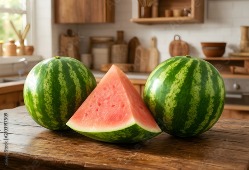 Two whole watermelons and a...