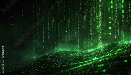Futuristic Digital Matrix Code Background Green.