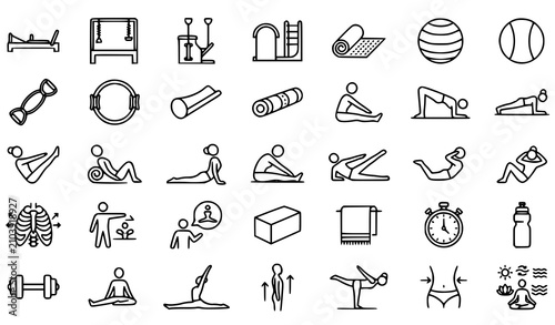 Obraz na płótnie Pilates Line Icon Set Editable Stroke Fitness Exercise Vector Collection