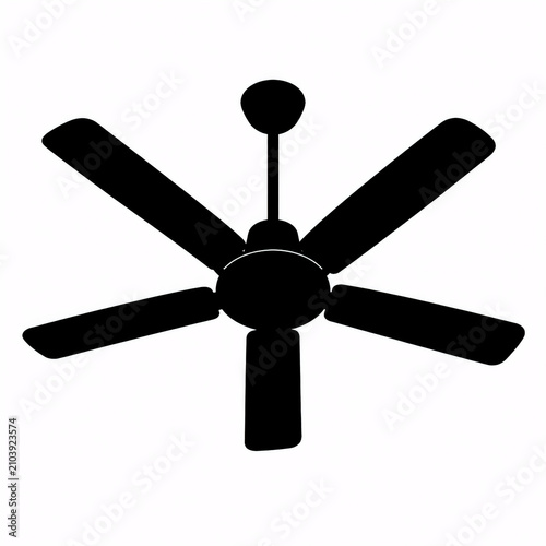 Silhouette of a Five-Blade Ceiling Fan Isolated on White Background