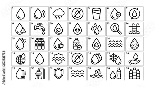 Set of line icons representing water and liquid concepts and symbols  various uses