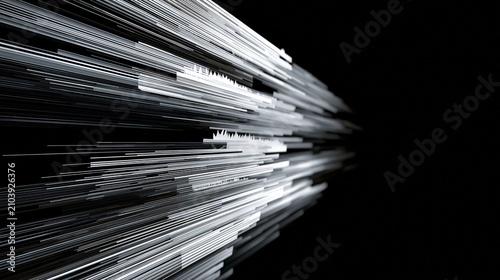 Abstract white motion lines creating futuristic speed effect on solid black night backdrop.