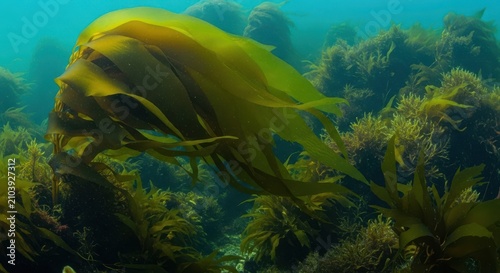 Vibrant Emerald Green Kelp Swaying Gently Underwater