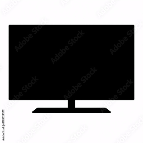 Silhouette of a Flat-Screen Television on a Stand Isolated on White Background