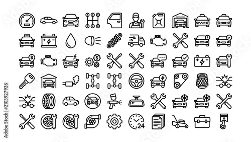 Bild auf Leinwand Collection of various car maintenance and repair service icons and symbols  tran